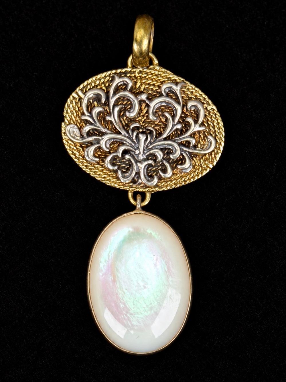 Vintage Signed SB Gold Tone Mixed Metal Statement Pendant